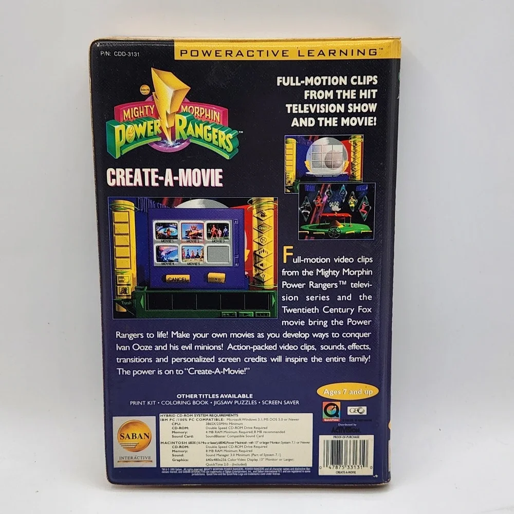 Mighty Morphin Power Rangers Create-A-Movie CD-ROM 1995 Saban PC‎ Mac